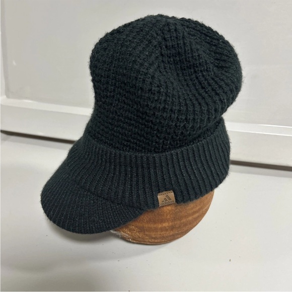 Adidas Black Cable Knit Climawarm Brim Beanie Fleece Lined Hat Women’s OSFM - Picture 2 of 9